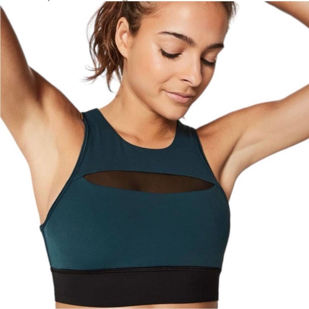Lululemon Green/Black Sports Bra with Mesh Cut Out Size 4